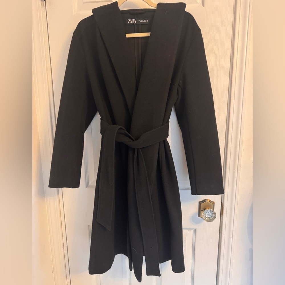 Zara Black Wrap Coat with Belt